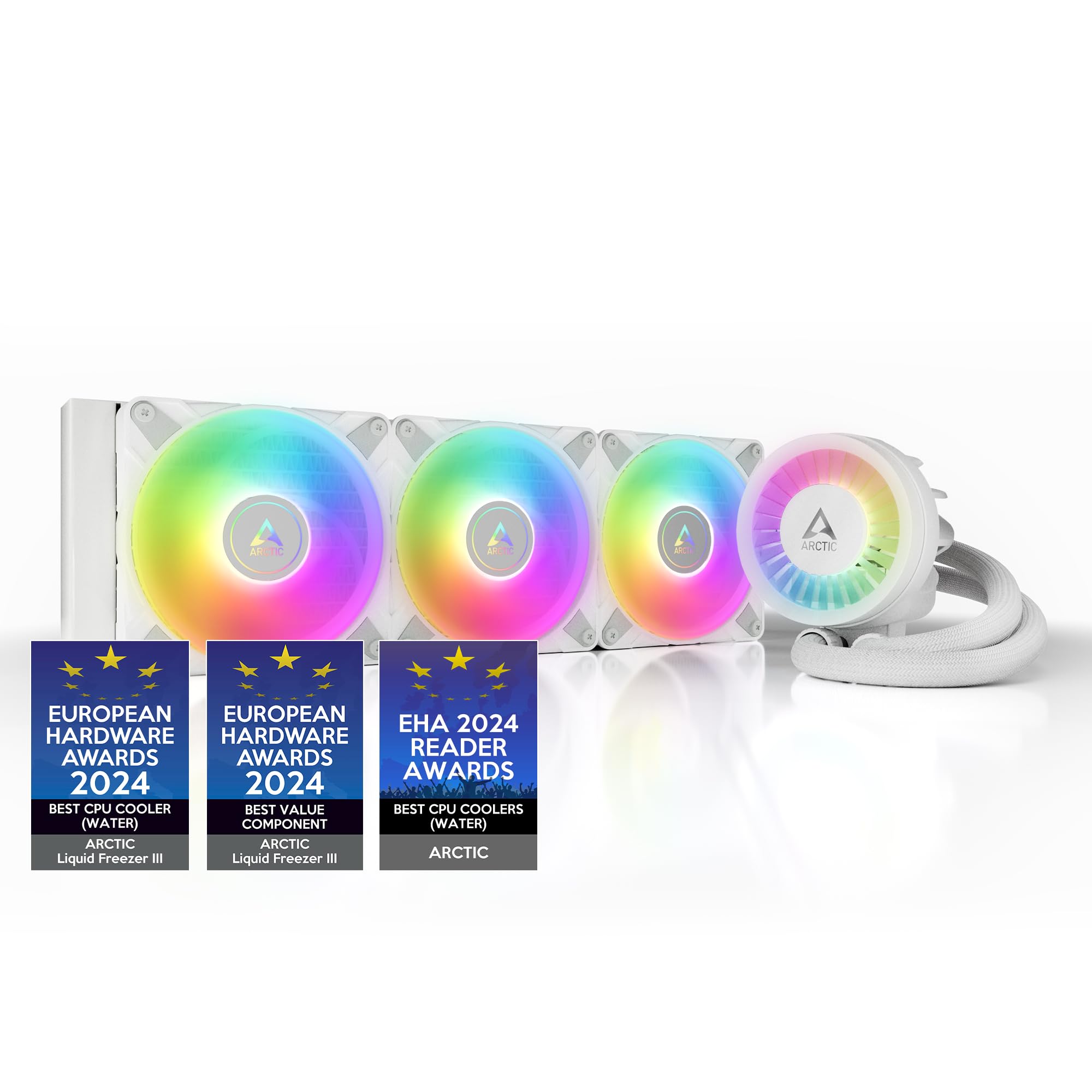 ARCTIC Liquid Freezer III 360 A-RGB - CPU AIO Water Cooler, Water Cooling PC, Intel & AMD, Efficient PWM-Controlled Pump, Fan: 200–2000 RPM, LGA1851 and LGA1700 Contact Frame - White