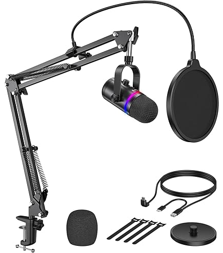 Microfono USB Con RGB Per Gaming E Streaming - Include Braccio, Compatibile Con PC, PS E Mac