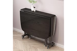 ZHUKER Folding Dining Table, Extendable Kitchen Desk with Locking Wheels, Wooden Drop Leaf Table, Flip-Top Dinner Tables for Small Spaces, Round Edge Design (Black, 100x60cm)