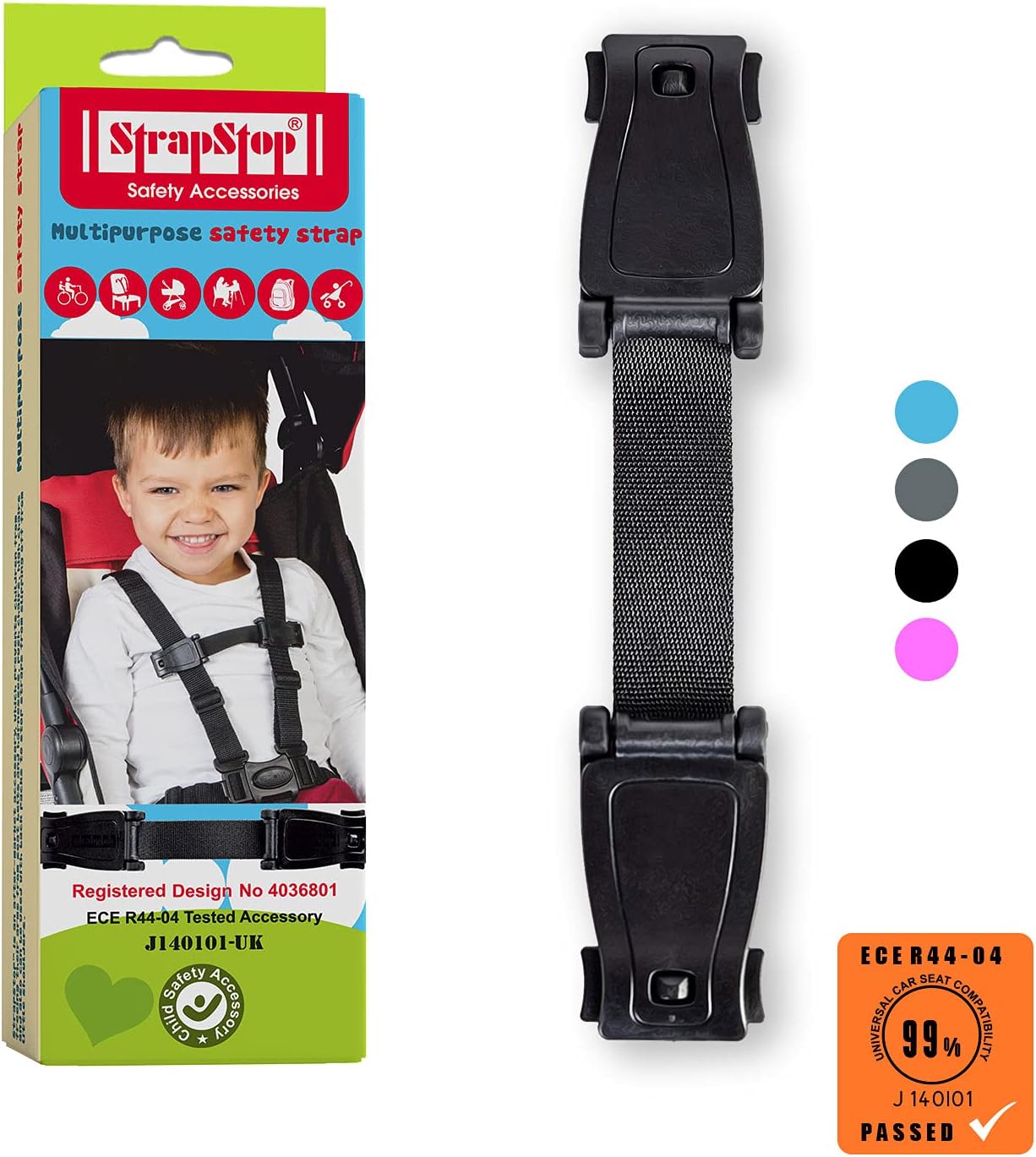 The Original Strap Stop Anti Escape Car Seat Strap — UK Made, Crash Tested, ECE R44-04 & R129 Passed Buckle up Houdini Straps — Multi-use & Impossible to Unlock (1 x Car Seat Safety Clip)