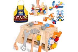 TONZE Wooden Kids Tool Set Toys for 2 Year Old Boys Girls with Apron Montessori Role Play Educational Construction Toddler Tool Box Kids Tool Bench Boys Girls Toys Age 3 4