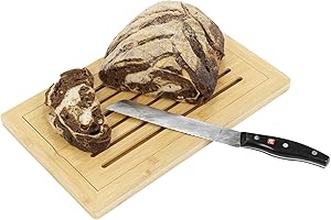 URBN-CHEF Bamboo Wooden Cutting Board With Crumb Catcher Bread Slicing Tray Cake Chopping