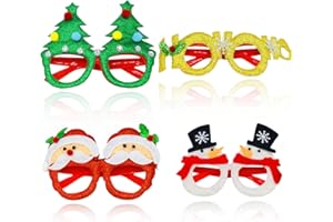 YIAJIA 4Pcs Christmas Glasses to Wear Christmas Party Glasses Costume Eyeglasses Frame for Kids Adults Glitter Holiday Party Glasses for Christmas Parties Holiday Favors