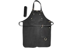 Angus Stoke Tablier de barbecue en cuir de buffle original - Pour homme et femme - Noir - Tablier de cuisine Henry