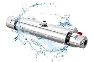 HJZ Chrome Thermostatic Shower Mixer, Solid Brass Bathroom Thermostat Bar Valve Anti Scald Tap, Hot & Cold Water Mixer Top Outlet Constant Temperature Control(Top 1/2")