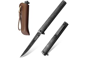 Omesio Navaja plegable, Navaja pequeña plegable con una sola mano con clip y funda, navaja de bolsillo extremadamente resistente, cuchillo de pesca, lava piedras