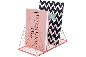 Simmer Stone File Sorter Organizer, 5 Section Magazine Holder Rack, Wire Desk Bookshelf for Mail, Document, Folder, Record and More, Triangle Shape, Rose Gold