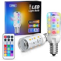 2er Set Dimmbare LED Kerzenbirnen E14 – RGB Farbwechsel + Warmweiß, Mit Fernbedienung & Timer, 5W