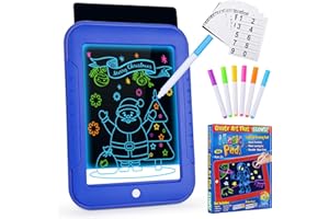 Duemste Glow Board,Reusable LED Light Up Drawing Tablet with Six Color Pen and Graffiti Paper, Electronic Magic Drawing pad, Children's Light Up Painting Message Board, Blue
