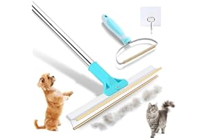 TMEOIIPY Carpet Rake for Pet Hair Removal, Adjustable Long Handle Lint Remover with Innovative Metal Edge, Dog&Cat Hair Remover, Reusable Fur & Carpet Scraper for Carpet, Rug, Mat, Couch, Furniture
