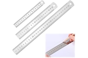 VCSJW Lineal Metall 3 Stücke,Edelstahl Lineal,Stahllineal,Metall Lineal Set 15cm 20cm 30cm mit Doppelseitenskala Kante Messwerkzeug Metall Stahllineal für Lernen der Schüler Lehre Büro Zeichnen Engineering