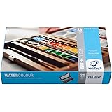 24 skålar fin van gogh konstnär akvarellfärger i träakvarelllåda inkl. pensel och blandpalett presentset