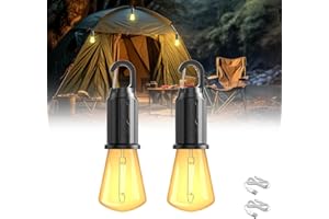 BrightWish Lampe de Camping Rechargeable LED, Lanterne Portable IP65, 3 Modes de Luminosité, Idéale pour Camping, Randonnée, Urgence, Lumière Chaude, Batterie Intégrée, 2 Pièces