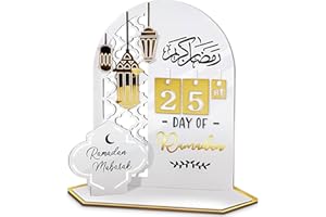 JIASHA Calendrier Ramadan en Acrylique, Calendrier de l'Avent Ramadan, Calendrier Ramadan Compte à Rebours 30 Jours, Calendrier l'Aïd Mubarak, 2024 Eid Mubarak Decoration DIY pour Fête (Blanc)
