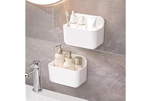 ANRUI Duschablage Ohne Bohren, 2 Stück Duschregal Wandmontage aus Kunststoff, Badezimmer Regal Organizer Shampoo Duschgel Halterung für Dusche, Duschkorb Ohne Bohren Weiß für Bad Küche, Kleiner Korb