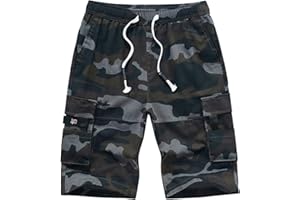 iCKER Mens Cargo Shorts Summer Casual Elastic Loose Fit Combat Work Shorts Cotton Multi Pocket
