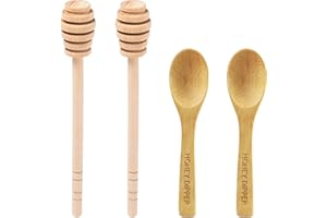 HONEY DIPPER DESIOLE - 4 palitos de madera para miel, peine de miel de 6.3 pulgadas, mini cuchara agitadora para tarro, dispensar llovizna, fiesta de boda