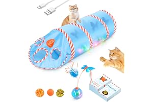 Migipaws Jouet interactif 2 en 1 pour Chats, Boule rotative électrique Clignotante dans Un Tunnel pour Chats, Programme Intelligent Rechargeable, s'active par tapotement, Jeu de Chasse aux Papillons