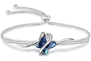 GEORGE · SMITH Papillon Bracelet Femme Plaqué Argent Bracelet Bijoux Femme avec Cristal Bleu, Cadeau Femme Fantasti pour Maman Fille Elle à l'occasion de la Fête des Mères Anniversaire