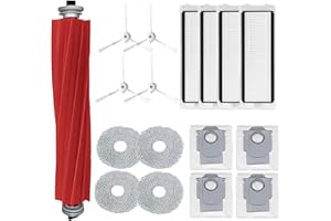 Odashen Lot de 17 accessoires de rechange pour Roborock Q Revo pour robot aspirateur Roborock P10, brosse principale, chiffon de nettoyage, sac à poussière, filtre HEpa, brosse latérale (blanc)