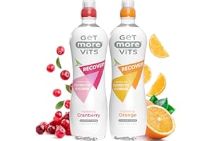 Get More Vits Hydrating Sugar-Free Cranberry & Orange Sports Recovery Electrolytes Drinks with Niacin, Biotin, Thiamine, & Vitamin B12-500ml Water Bottle, Pack of 12