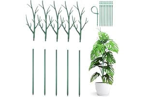MEEYUU 5 Pack 70CM Plant Support Stakes for Indoor Plants, Twig Plant Sticks with Plant Ties for Orchid Lily Peony Rose Flower Stem, Plastic Branches Support Structures, Green (70CM-5 Pack)