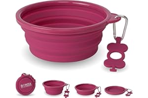 Bonza Extra Large Collapsible Dog Bowl 1500 ML, Sturdy Reinforced Rim, includes Carabiner & Water Bottle Holder Keychain, Light Gray