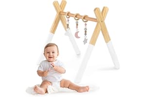 mamabrum Baby Gym in Legno 3 Pendenti Sensoriali – Sicuro per Neonati – Montessori – Leggero – da 0 Mesi – Legno Naturale