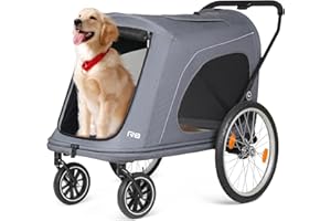 Beberoad R8 4 Wheels Foldable Pet Stroller, Dog Stroller & Pet Trailer for Large Dogs, Elderly, Disabled, and Pregnant Dogs - Conveniently Carriable by Bike and Car (Grey)