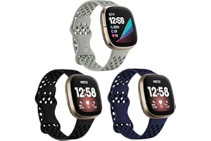 Ouwegaga 3 Pack kompatybilny z Fitbit Versa 3/Fitbit Sense bransoletką, sportowy silikonowy zamiennik paska kompatybilny z Fitbit Versa 3/Sense dla kobiet, mężczyzn, mały duży