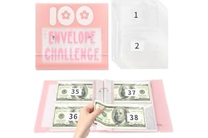WOOLEDY 100 Envelopes Money Saving Challenge Binder,Budget Binder with Cash Envelopes and Tracker, Savings Challenges Book to Save $5,050, Budget Planner for Budgeting Binder Saving Money (Pink)