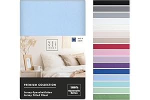 ‎VEL VET HOME VelvetHome Spannbettlaken 140x200cm 100% gekämmte Baumwolle Made in EU Jersey Bettlaken 140x200 bis 25 cm Matratzenhöhe Spannbetttuch 140x200 Premium Qualität Schönen Farben Hell-blau 140 x 200