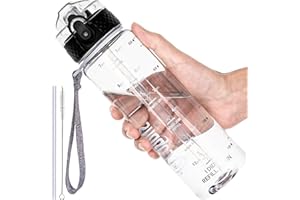 GOPPUS 500ml/17oz Bouteilles d'eau pour enfants avec paille sans BPA Bouteille d'eau étanche pour enfants pour l'école Tritan Fille Garçon Bouteille d'eau sport réutilisable avec marquage de l'heure