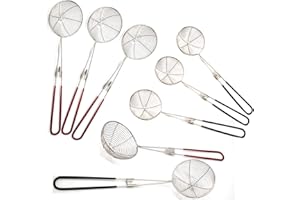 Yueser 8 Pack Stainless Steel Spider Strainer Skimmer Wire Skimmer Spoon with Silicone Handle Best for Kitchen Frying Food Pasta Hotpot Colander