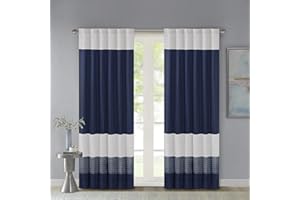Madison Park Amherst Faux Silk Rod Pocket Curtain With Privacy Lining for Living Room, Window Drapes for Bedroom and Dorm, 50x84, Navy