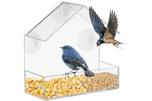 BREANIFULL Mangiatoia per Uccellini da Esterno Mangiaia per Uccelli da Finestra Alimentatore Trasparente per Tit in Acrilico Trasparente con 3 Ventose Extra Forti,Uccelli Selvatici