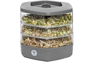 PLASTKON Keimschale Set mit 3 Etagen ø17 cm - Keimsprossenbox Set für Sprossen, Kressesamen, Microgreens - Sprossenturm mit 3 Kresse Anzuchtschalen - Design Kressesieb aus hochwertigem Kunststoff (Grau)