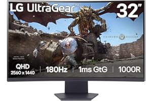LG UltraGear Curved Gaming Monitor 32GS60QC, 32 inch, 1440p, 180Hz, 1ms Response Time, VA Panel, AMD FreeSync, Smart Energy Saving, DisplayPort, HDMI