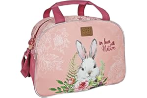 PERLETTI Bolsa Deporte Ecológica para Niños - Bolsa de Viaje Travel Bag Multicolor Material Reciclado - Bolsa Gimnasio Piscina Infantil con Correa Ajustable - 28x41,5x21 cm (Conejo)