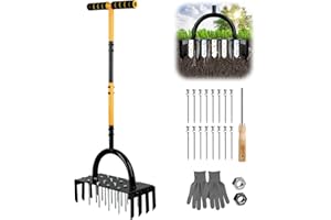 JABNOW Aireador Herramienta de césped, 96 cm Aireador Cesped Escarificador Cesped Manual, aireador de Tierra Manual con Mango en T con 17 Picos de Acero sólido de 9 cm para airear césped, Patio, Suelos
