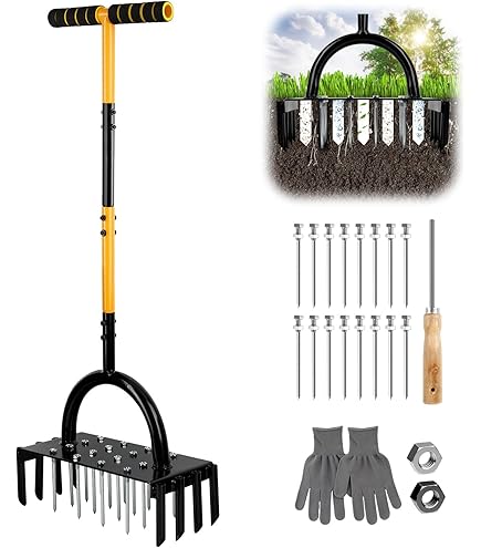 vanpein Gazonbeluchter Spike Handmatig Gereedschap met 15 IJzeren Spikes, Tuin Gras Beluchting Gereedschap Handluchtbeluchter & Schoon Gereedschap voor het beluchten van gazons en tuinonderhoud