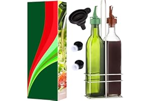 Poura Bottiglia olio d’oliva e aceto 500 ml – Con tappo salvagoccia ClickSeal in gomma naturale senza BPA – Set in vetro con imbuto in silicone – Accessorio da cucina