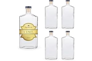 Espirito Rebelde 5 x bottiglie di vetro di lusso con tappi incapsulati argentati 500 ml - eleganza e modernità in vetro di alta qualità per bevande, rum, liquori - bottiglie da riempire