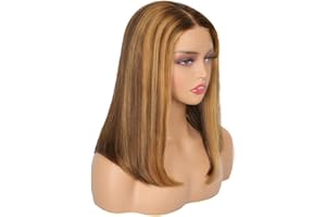 EINBEAUTY Wear and Go Glueless Wig Pre Cut Lace Wig Human Hair Glueless Human Hair Wig Pre Plucked Hairline Glueless 4/27 BOB Straight Wig for Black Women 4×4HD Lace Beginner Friendly 180% Density 14inch