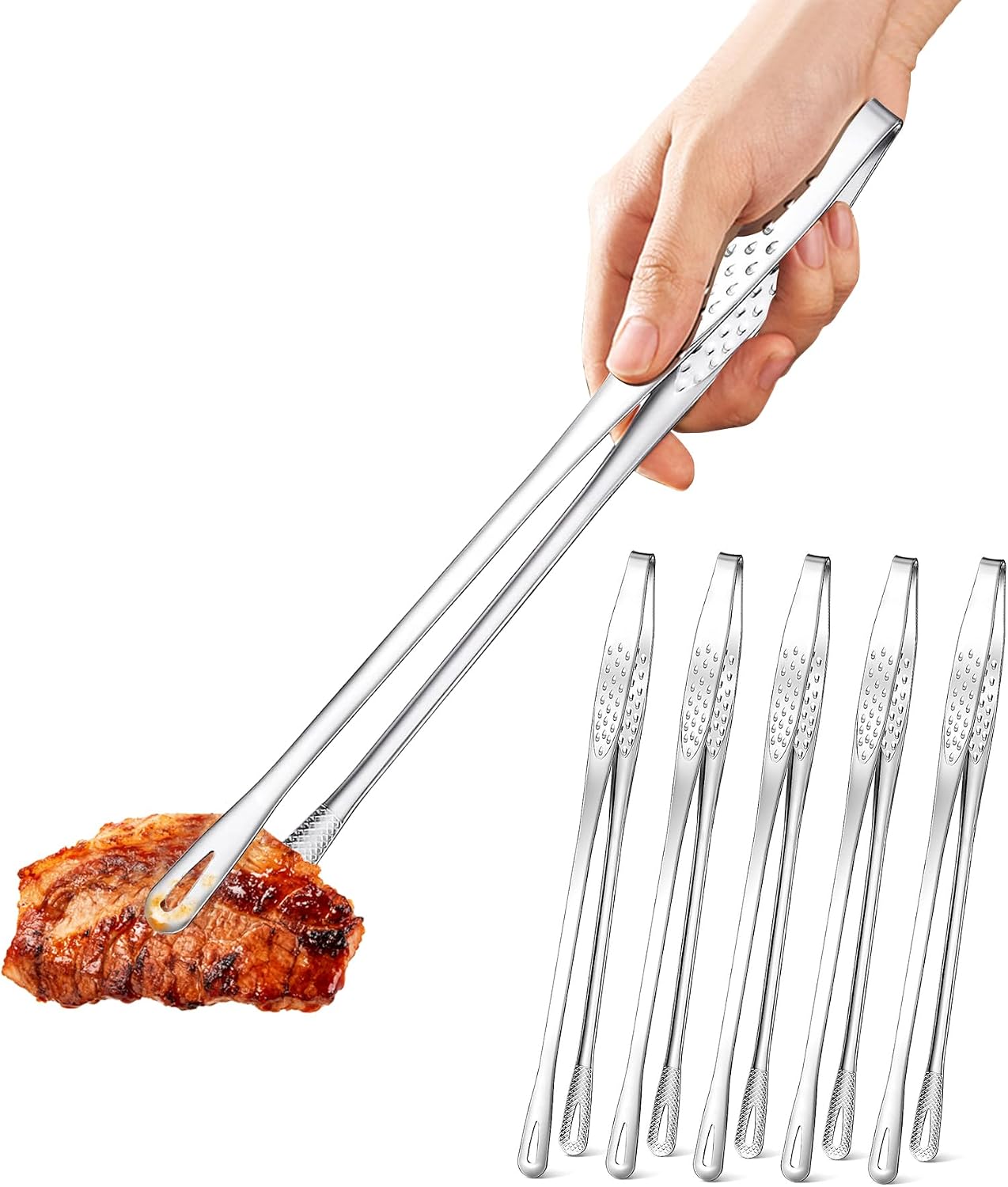 Ugotit 28cm Stainless Steel Kitchen Tongs for Cooking, 6 Pack Korean BBQ Japanese Yakiniku Tongs, Metal Food Tongs for Cooking, Frying, Salad, Hot Pot, Air Fryer Cooking Tweezers Set