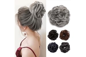 TESS Pelo Natural Voluminoso Postizos Moño Y Coletas Moño Postizo Rizado Extensiones de cabello Scrunchie Cola de Caballo Messy Scrunchie Bun Hairpieces Updos, Gris Oscuro