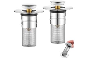 Druuzyl 2 Pezzi Tappo Lavandino Bagno 34-40mm Tappo Lavandino Universale Pop Up con Filtro per Capelli, Filtro di Scarico in Acciaio Inossidabile per Vasca da Bagno, Cucina, Lavabo