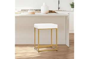 ALPHA HOME Bar Stool, Counter Height Bar Stools with Footrest, Breakfast Chair of Pu Leather Backless, Kitchen Stool for Indoor and Outdoor, White