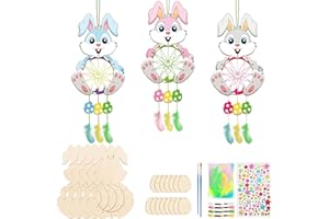 MONCAP 5 Pack Wooden Bunny Dream Catchers Create You Own Bunny Shaped Dreamcatcher Make Your Own Easter Dreamcatcher Coloring Wooden Rabbit Craft for Girls Boys Art Activity Project Ages 4+