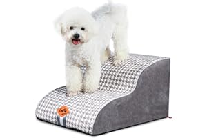 LaiFug Curved Dog Stairs for Small Dogs, 2-Step Pet Stairs for High Beds and Couch, Non-Slip Balanced Dog Indoor Step with High Density Foam, Removable cover for Joint Pain Old Dogs, Cats, Gray